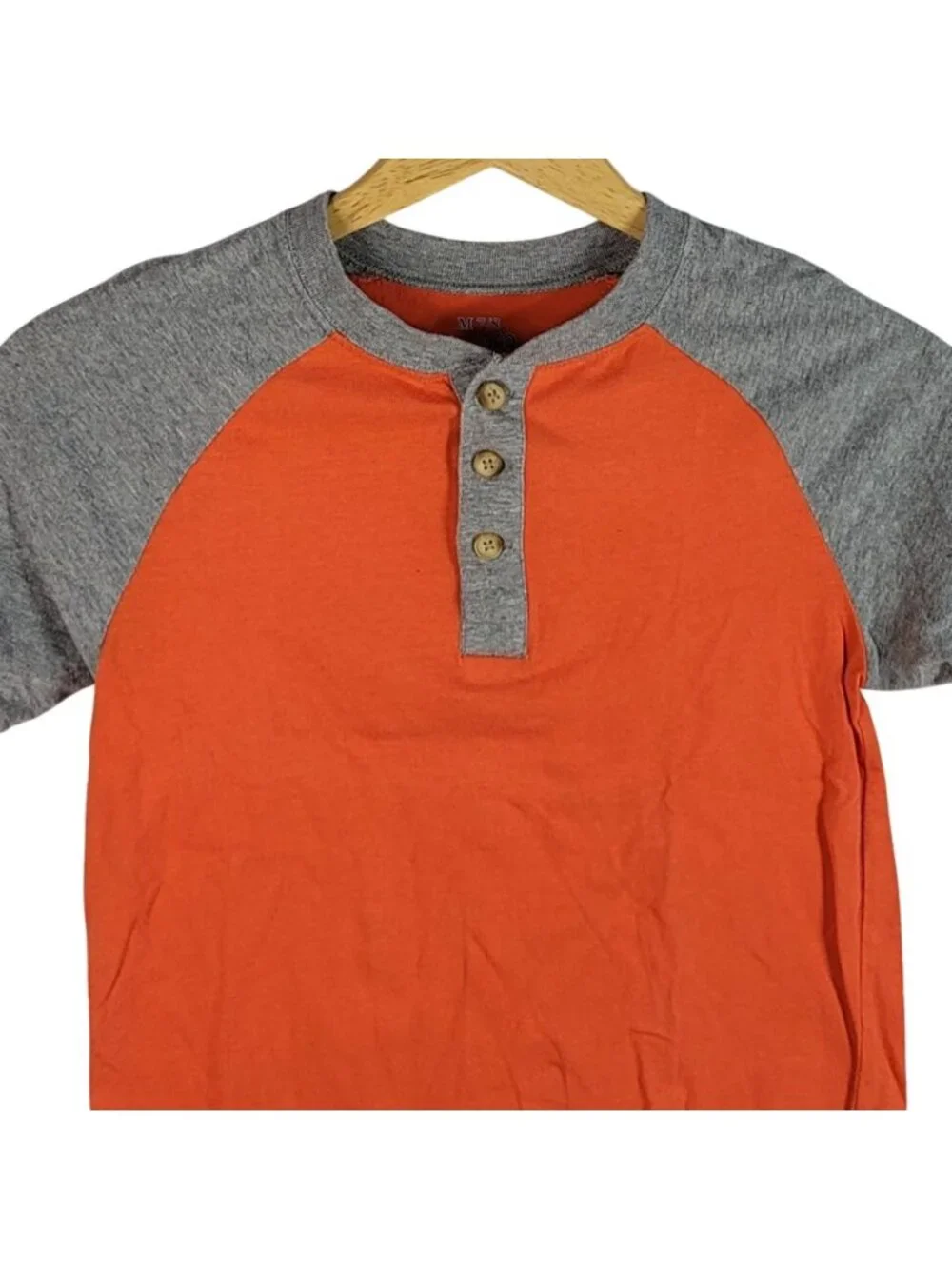 Children's Place Boys Henley Shirt Orange Gray SZ 7 Medium Short Sleeve Pullover